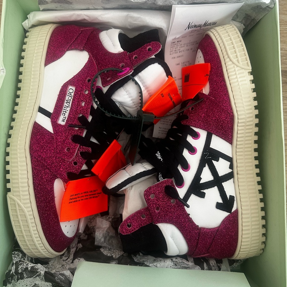 Off-White Glitter Sneakers - Pink and White